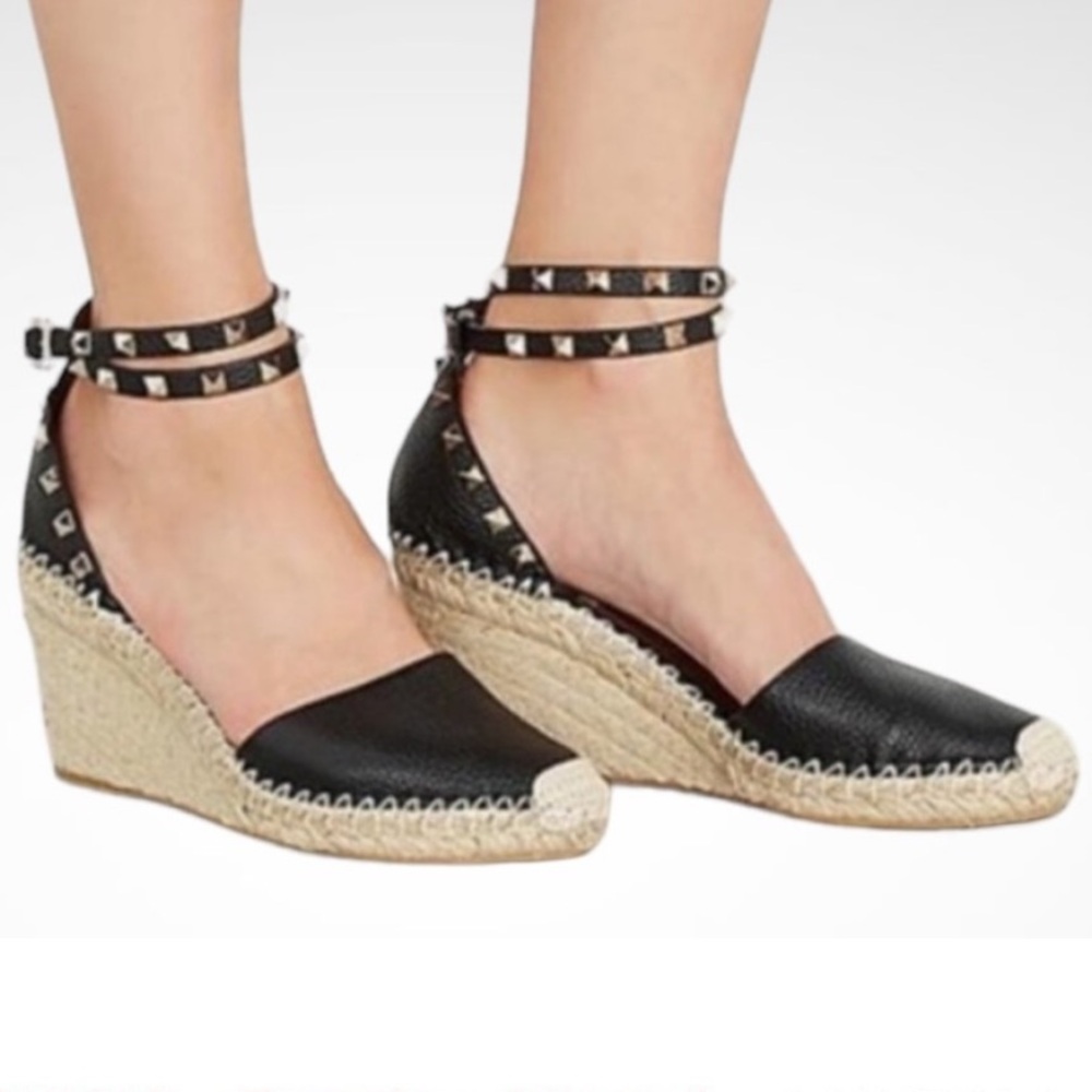 Anthropologie Maypol Rockstud Black Espadrilles Leather Upper, Size 41 / 10.5